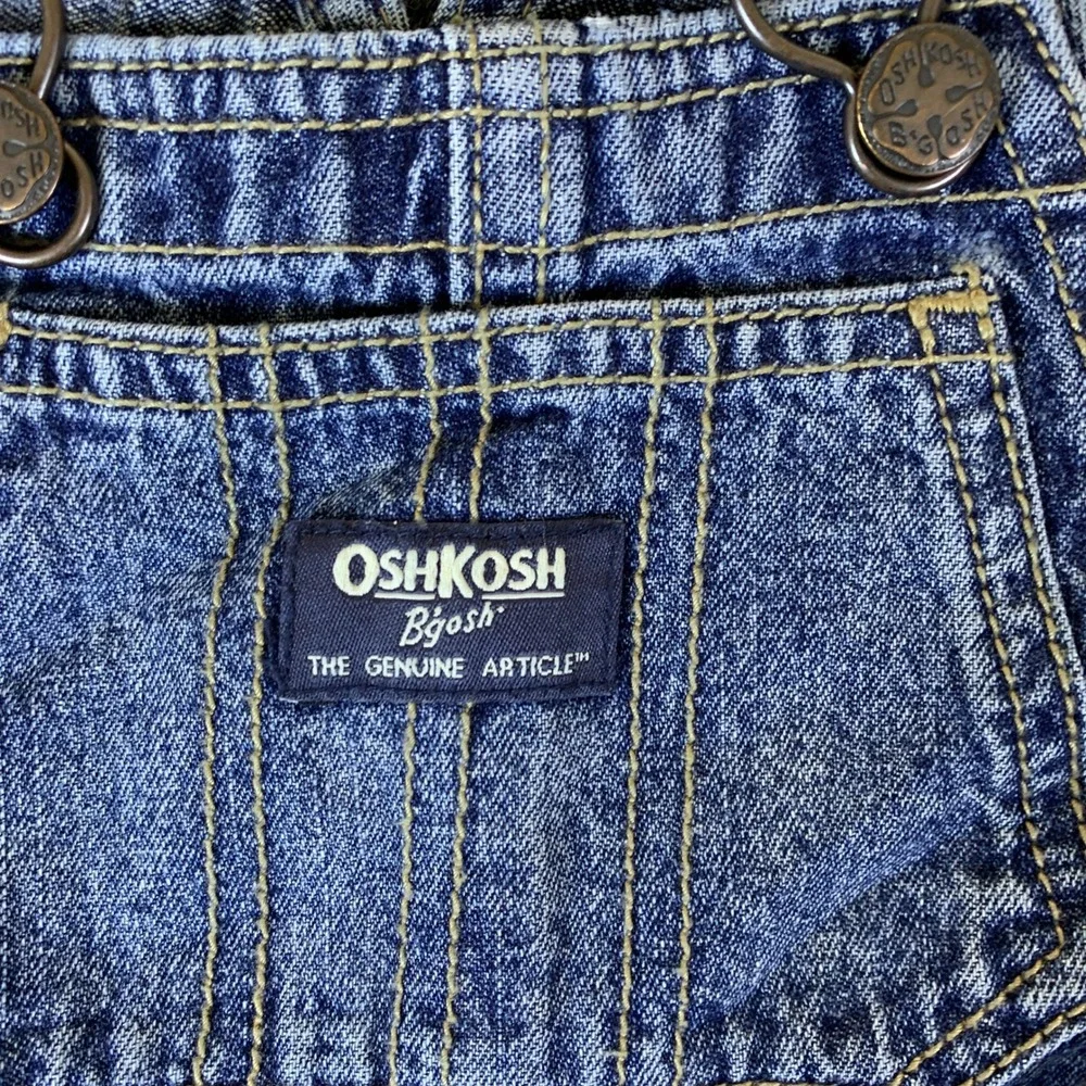 Vintage OshKosh B'gosh Denim‎ Overalls Baby 12M Blue Striped Straps Carpenter